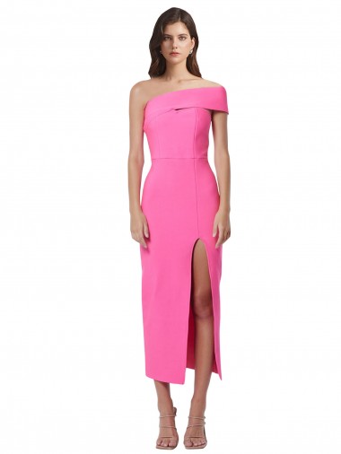 Wholesale Stretch Crepe One Shoulder Sheath Fuchsia Evening Dress UK