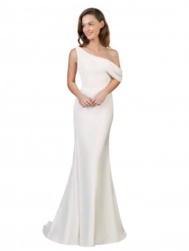 Wholesale Stretch Crepe One Shoulder Sheath Ivory Formal Evening Gown UK