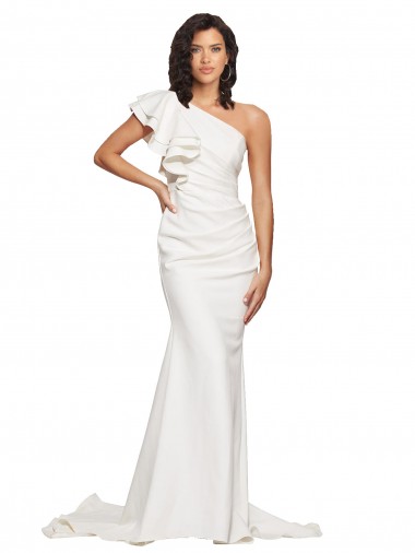 Wholesale Stretch Crepe One Shoulder Sheath Ivory Semi Formal Evening Dress UK