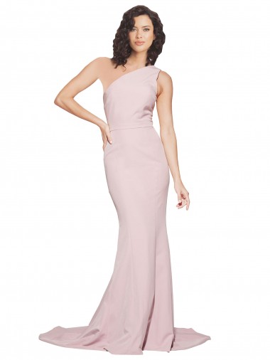 Wholesale Stretch Crepe One Shoulder Sheath Mauve Semi Formal Evening Dress UK