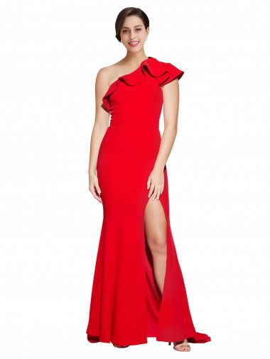 Wholesale Stretch Crepe One Shoulder Sheath Red Semi Formal Evening Dress UK