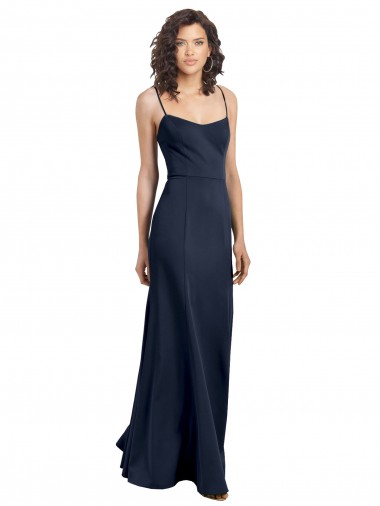Wholesale Stretch Crepe Scoop Neck Low Back Sheath Dark Navy Evening Dress UK
