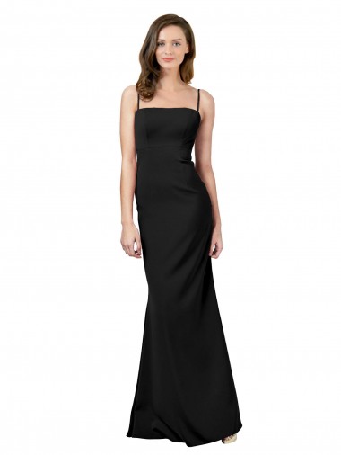Wholesale Stretch Crepe Square Neck Long Sheath Black Formal Evening Dress UK