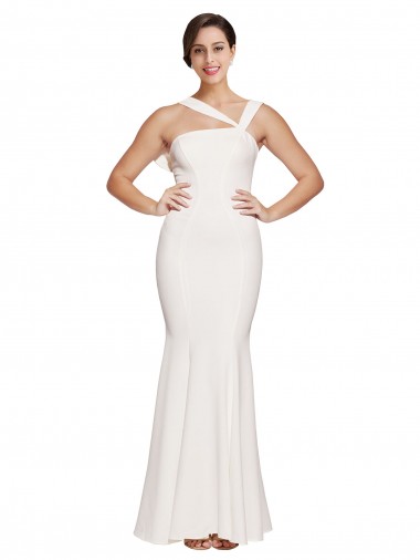 Wholesale Stretch Crepe Square Neck Low Back Sheath Ivory Formal Evening Dress UK