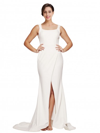 Wholesale Stretch Crepe Square Neck Low Back Sheath Ivory Semi Formal Evening Dress UK