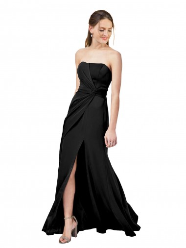 Wholesale Stretch Crepe Strapless Low Back Sheath Black Evening Dress UK