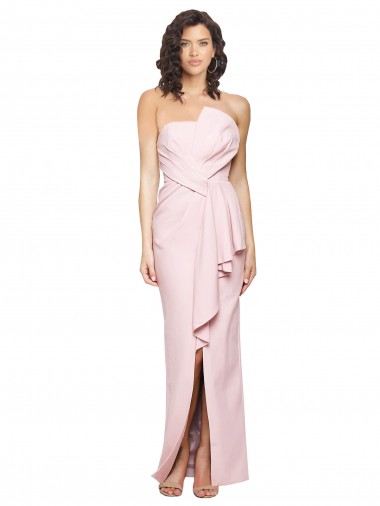 Wholesale Stretch Crepe Strapless Low Back Sheath Pink Evening Dress UK