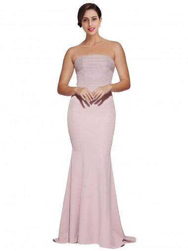 Wholesale Stretch Crepe Strapless Low Back Sheath Mauve Formal Evening Dress UK