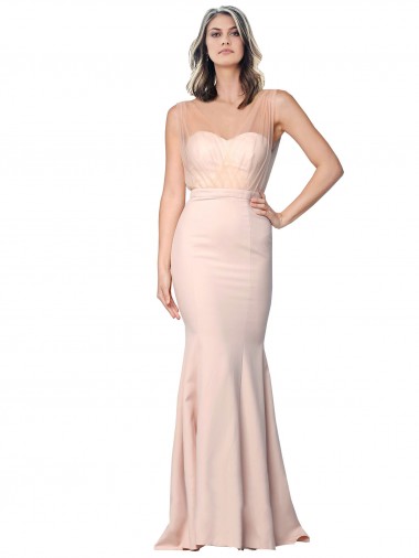 Wholesale Stretch Crepe & Tulle Sweetheart Low Back Sheath Nude Formal Evening Dress UK