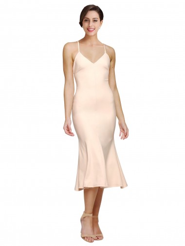Wholesale Stretch Crepe V-Neck Open Back Sheath Nude Evening Dress UK