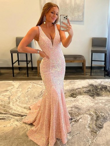 Wholesale Velvet Sequin V-Neck Sweep Train Sheath Evening Dress UK