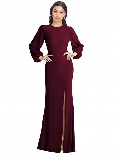 Wholesale Stretch Crepe Bateau Neck Open Back Trumpet Burgundy Gold Evening Dress UK
