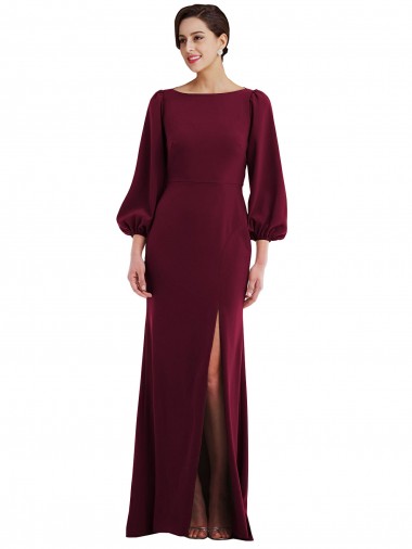 Wholesale Stretch Crepe Bateau Neck Open Back Trumpet Burgundy Gold Formal Evening Dress UK