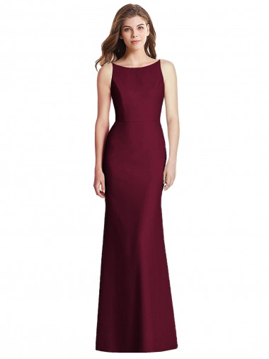 Wholesale Stretch Crepe Bateau Neck Open Back Trumpet Burgundy Gold Semi Formal Evening Dress UK