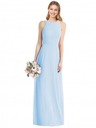 Wholesale Soft Chiffon Halter Neck Trumpet Light Sky Blue Semi Formal Evening Dress UK