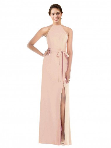 Wholesale Stretch Crepe Halter Neck Open Back Trumpet Nude Formal Evening Dress UK