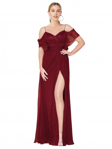 Wholesale Soft Chiffon High Neck V-Back Trumpet Burgundy Formal Evening Dress UK