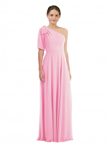 Wholesale Soft Chiffon One Shoulder Trumpet Barely Pink Semi Formal Evening Dress UK