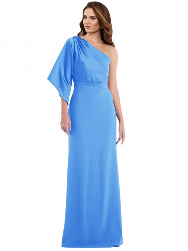 Wholesale Stretch Crepe One Shoulder Trumpet Peacock Blue Semi Formal Evening Dress UK