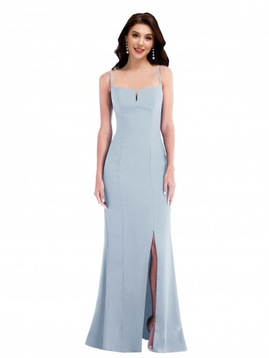 Wholesale Stretch Crepe Spaghetti Straps Trumpet Light Sky Blue Formal Evening Dress UK