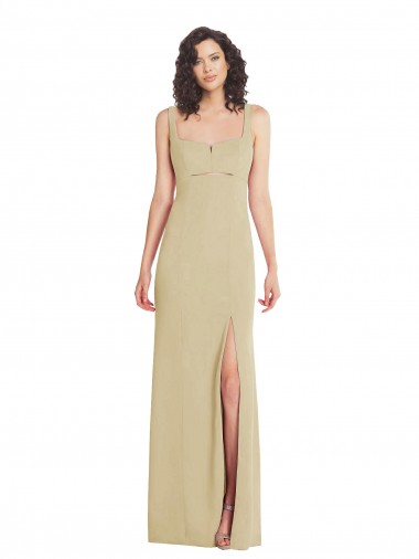 Wholesale Stretch Crepe Square Neck Low Back Trumpet Champagne Formal Evening Dress UK