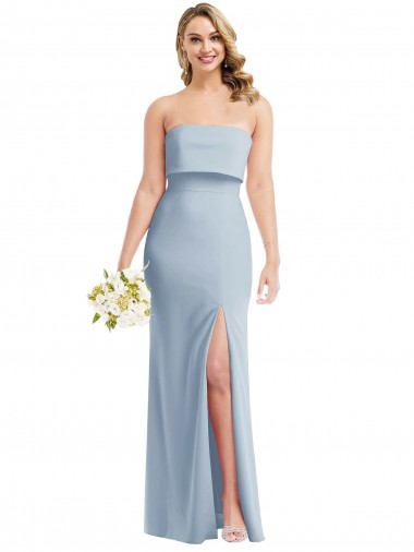 Wholesale Stretch Crepe Strapless Low Back Trumpet Light Sky Blue Semi Formal Evening Dress UK