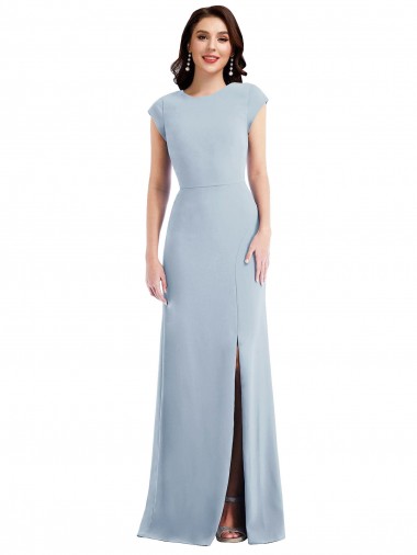 Wholesale Stretch Crepe Open Back Trumpet Light Sky Blue Formal Evening Dress UK