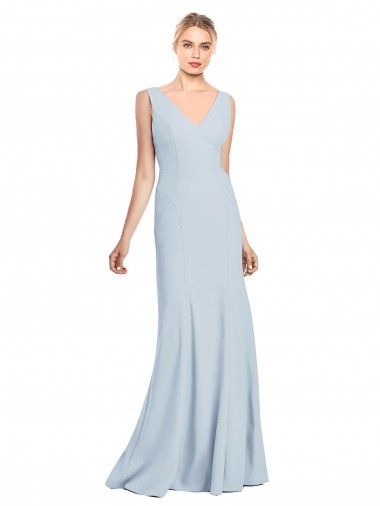 Wholesale Stretch Crepe V-Neck Low Back Trumpet Light Sky Blue Evening Dress UK
