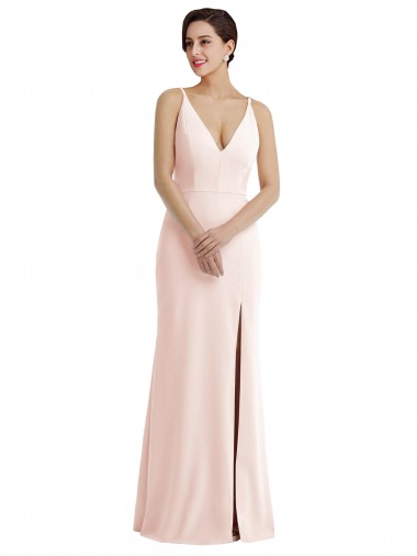 Wholesale Stretch Crepe V-Neck V-Back Trumpet Pink Formal Evening Dress UK